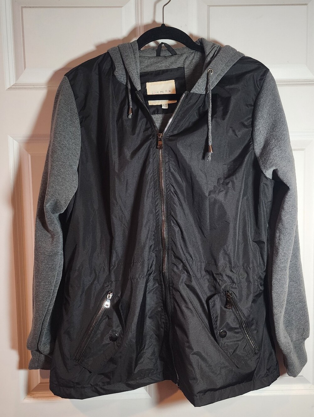 Love Me Now Black And Gray Hooded Zip Up Jacket XL